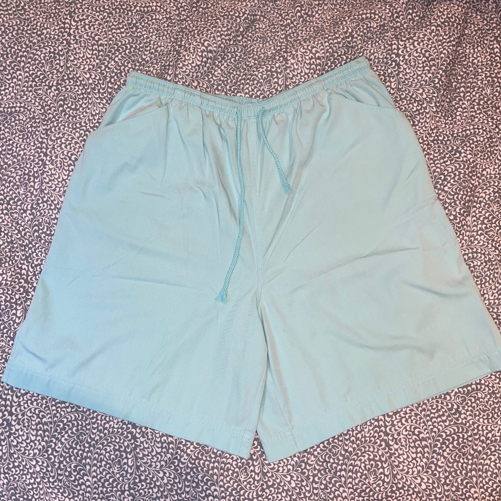 Vintage Paradise Bay Womens XL Blue Aqua Elastic Waist Drawstring Casual Shorts